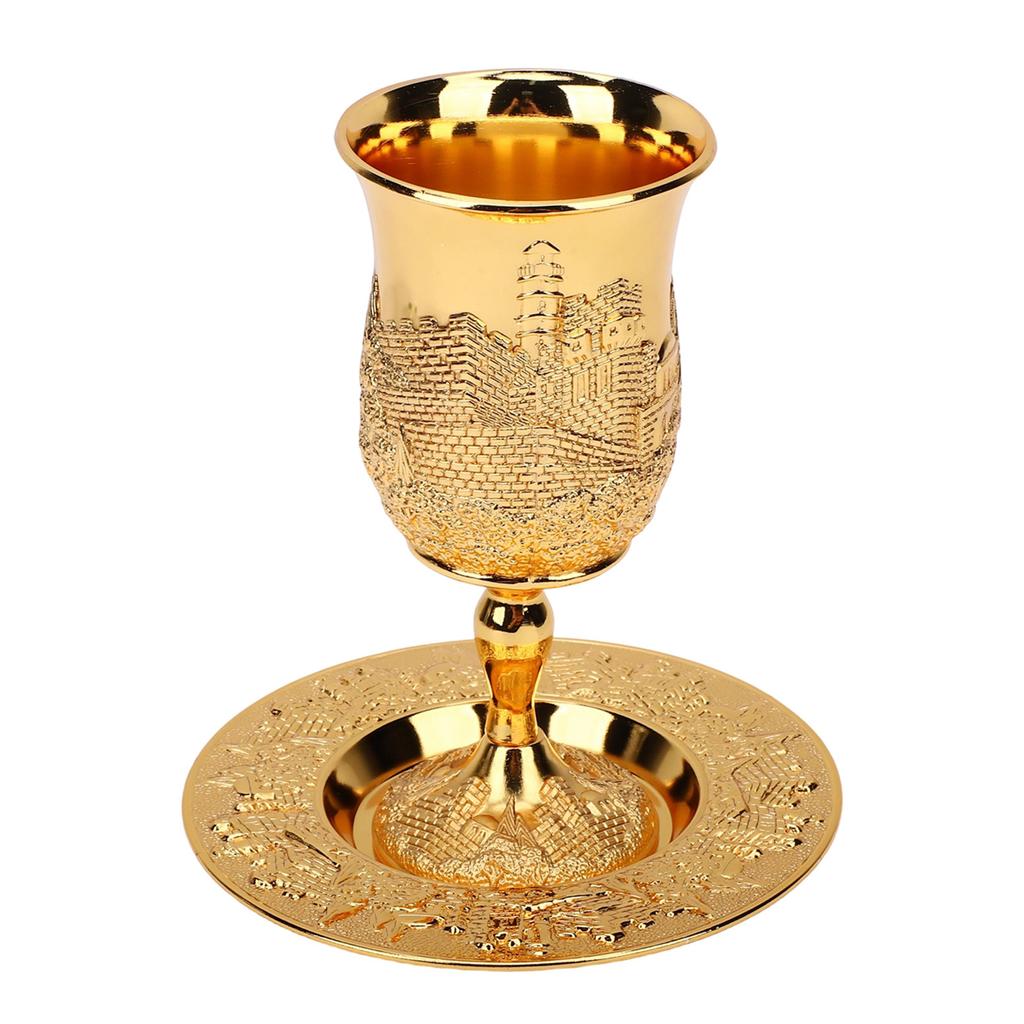 Kiddush Cup Set European Multifunctional Vintage Stemmed Wine Cup and Plate for Wedding Festivals