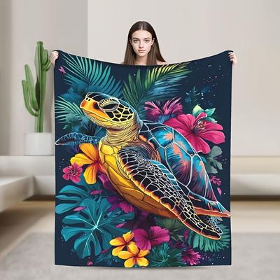 Cozy Turtle-Themed Flannel Throw Blanket - Soft, Warm & Lightweight Machine Washable,Turtle Decor,Gift for Friends,Multi-purpose