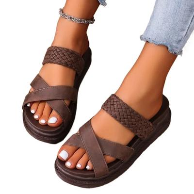 Fashion Summer Women Sandals Sexy Open Toe Broad Band Crossover Slip-On Thick Platform Shoes Casual Flat Slippers Big Size 35-43