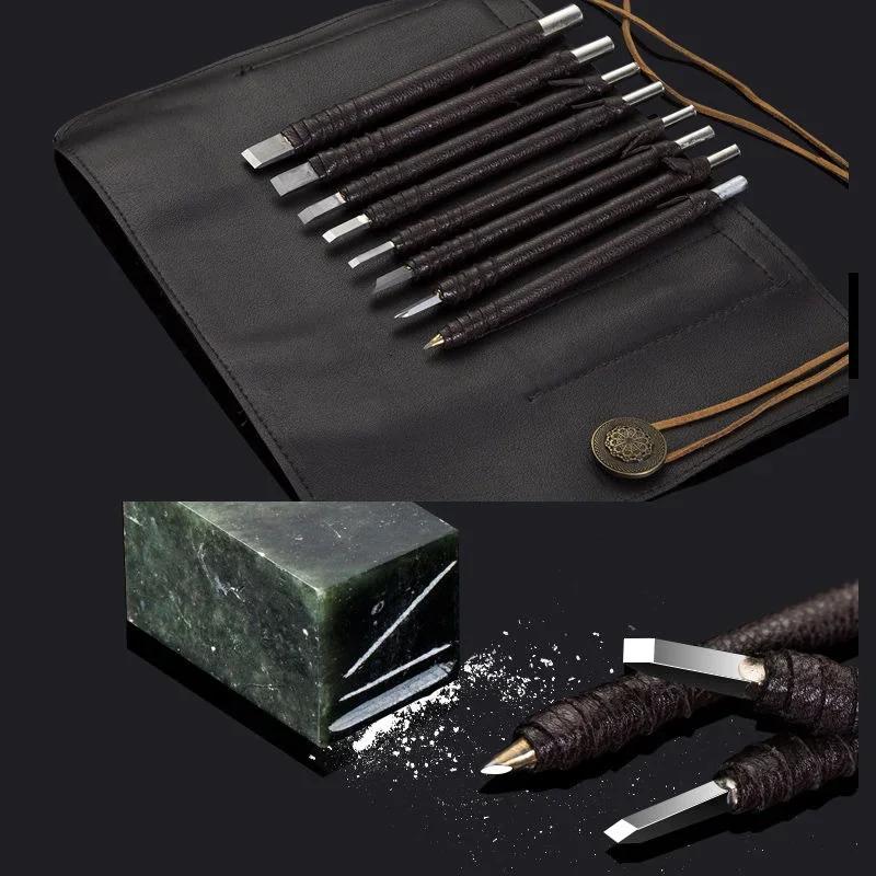 

Tungsten Steel 8 Pcs Hand Carve Tool Set for Enthusiast Engrave Wood Soap Stone Seal Sculpture DIY Craft Durable Anti-corrosion