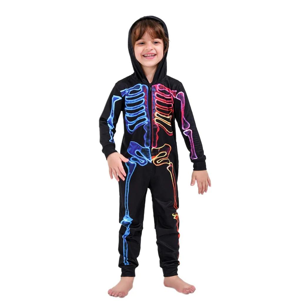 Halloween Family Skeleton Print Pajama Set Onesie Hooded Parent-Child Pajamas