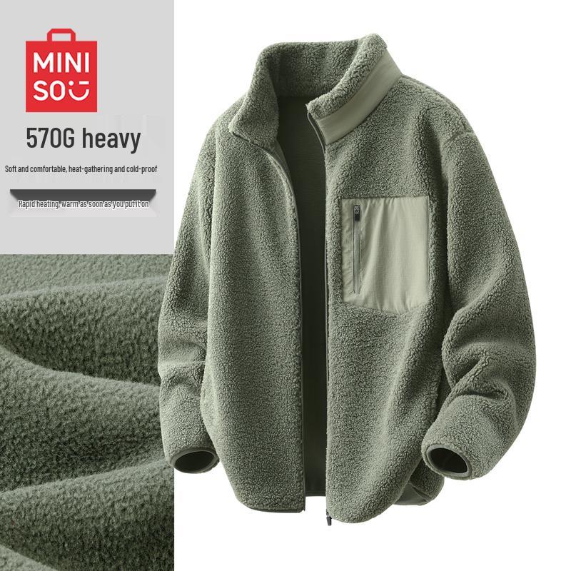 MINISO Men s Autumn/Winter Fleece Stand-Collar Jacket M