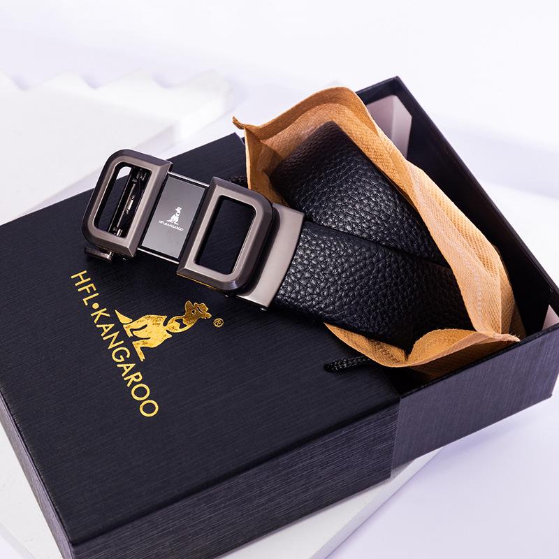 

Двухслойный ремень из коровьей кожи Мужской деловой подарок Ремень с автоматической пряжкой Мужской 130cm чёрный