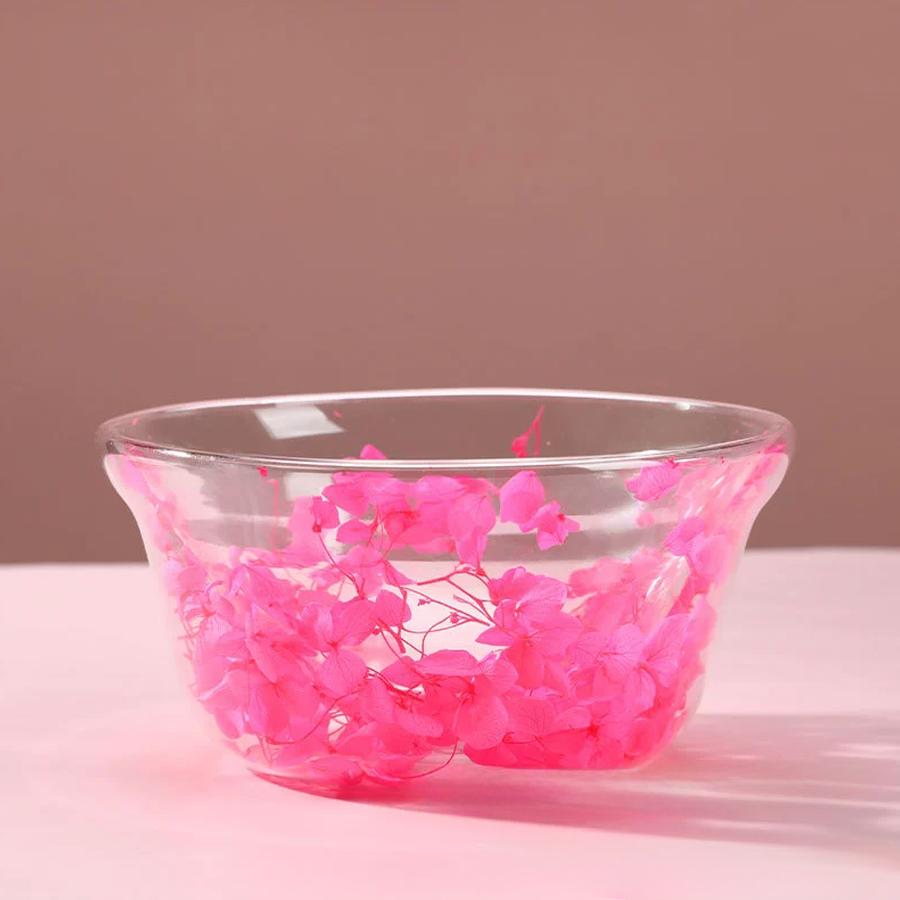 Double-layered Glass Salad Bowl with Dried Flowers
