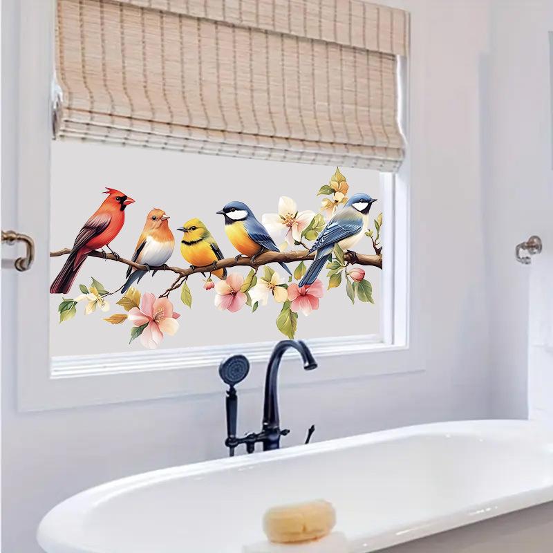 PVC Cute Adorable Bird Static Cling Window Sticker Removable Self-Adhesive for Kitchen Living Room Glass Home Decor Art
