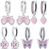 Orstarry 925 Silver Pink Sweet Bow Earrings Women Jewelry Trendy Drop Earrings Party Gift Anniversary