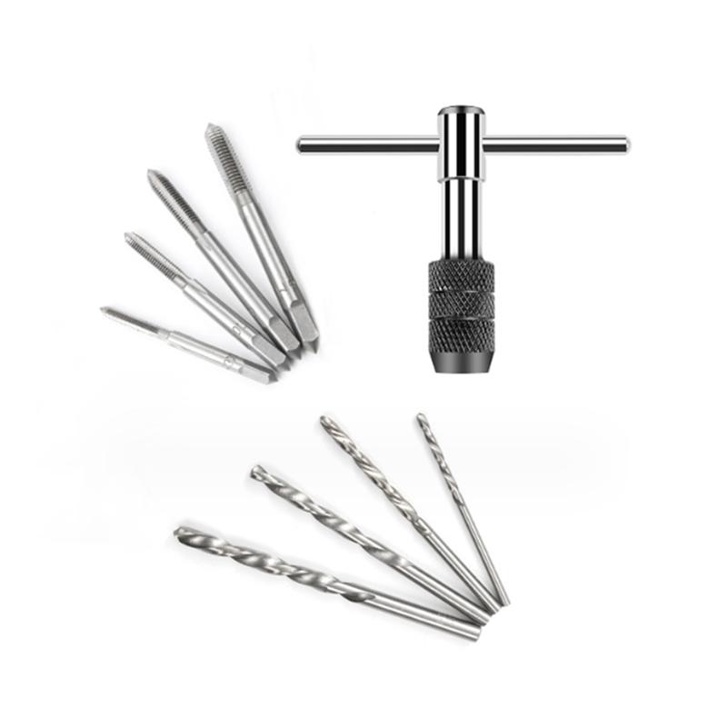 Adjustable T-shaped tap wrench, hand tap drill set M3-M12, used for manual thread tapping and drilling, tap and drill tool set