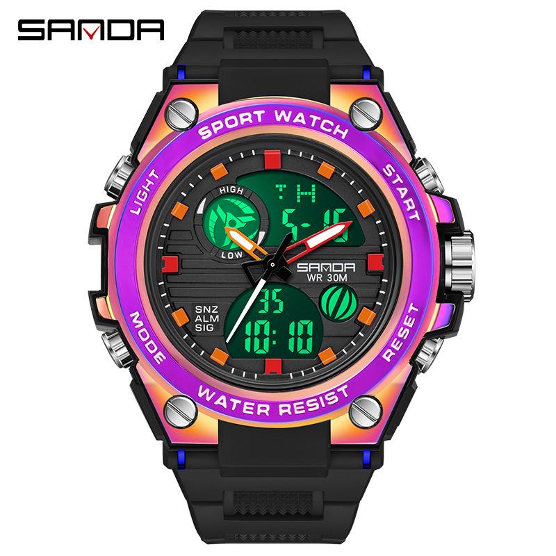 Sanda Teen's Waterproof Dual Display Sports Watch with Luminous Alarm