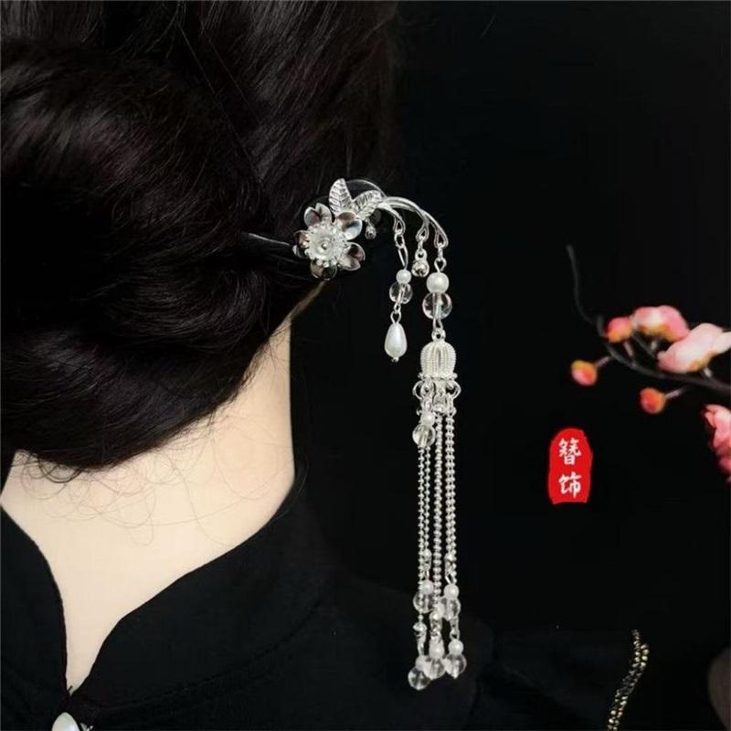 18cm Long Tassel Copper Coin Retro Hairpin Chinese Style Elegant Hair Stick Match Cheongsam Horse Face Skirt Women Ancient Style Hair Jewelry