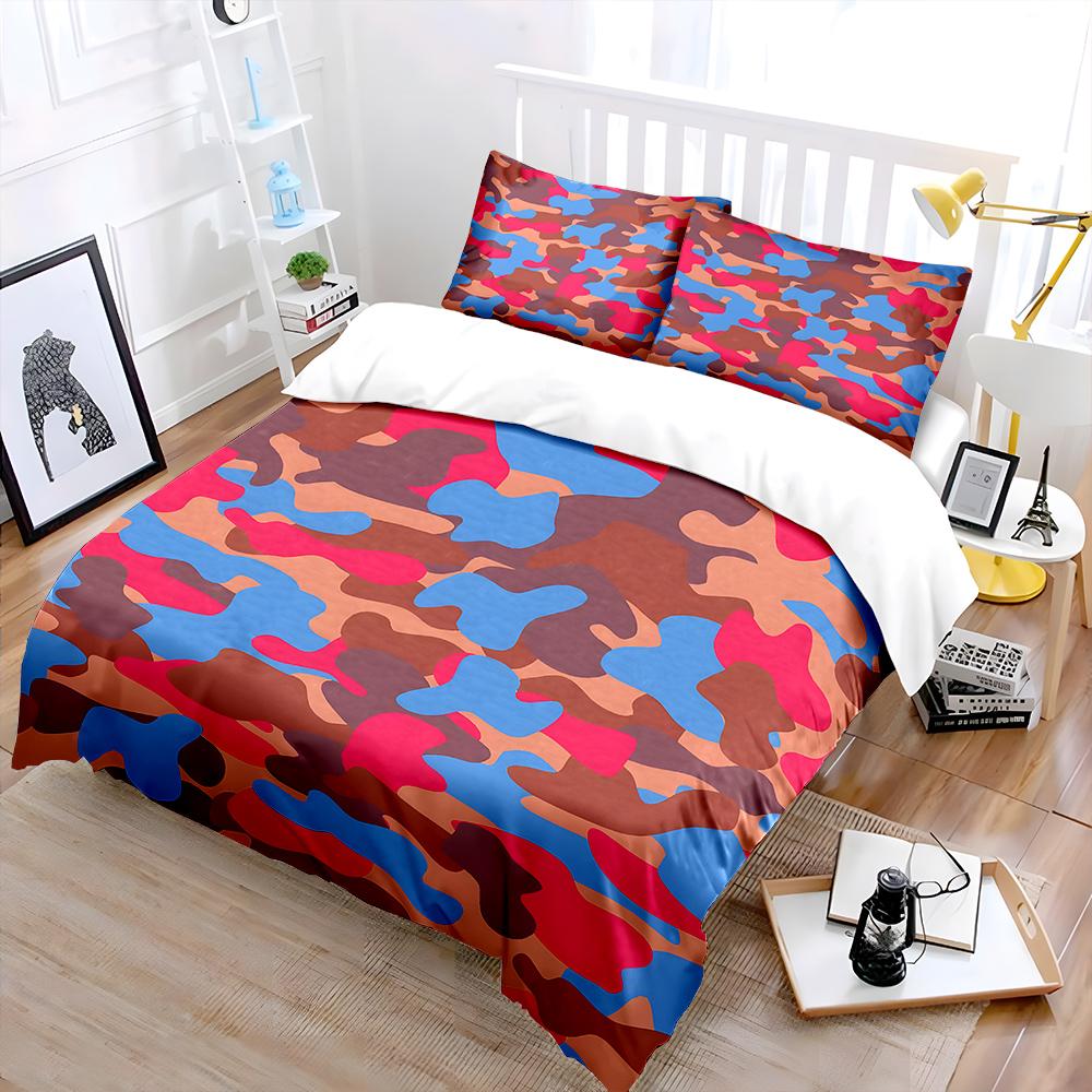 Abstract Camouflage Pattern Bedding Set For Kids Luxury Gift 3Pcs Digital Print Comforter Set Soft Comfortable Breathable