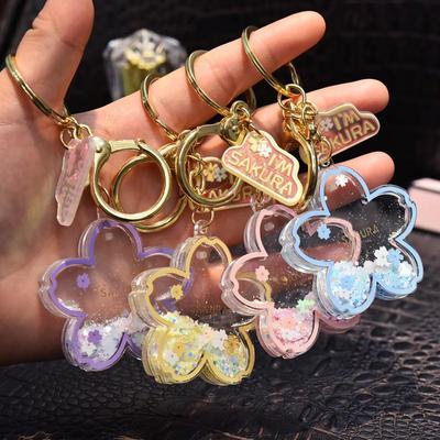 Creative Liquid-Filled Cherry Blossom Acrylic Snowflake Keychain & Bag Charm Gift