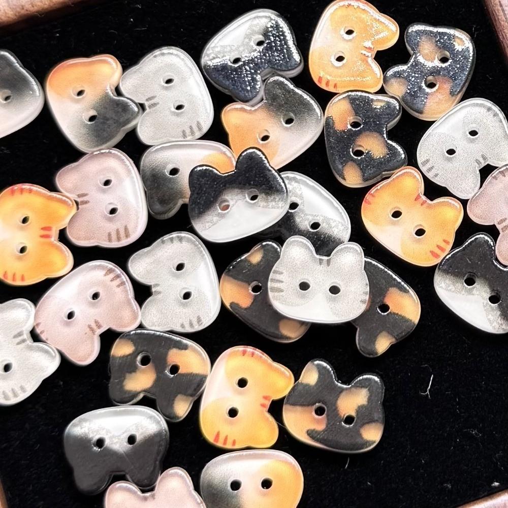 30pcs 12mm Kitty Buttons Cute Ginger Cat Buttons Grey Cat Calico Cat Buttons Cardigan Sweater