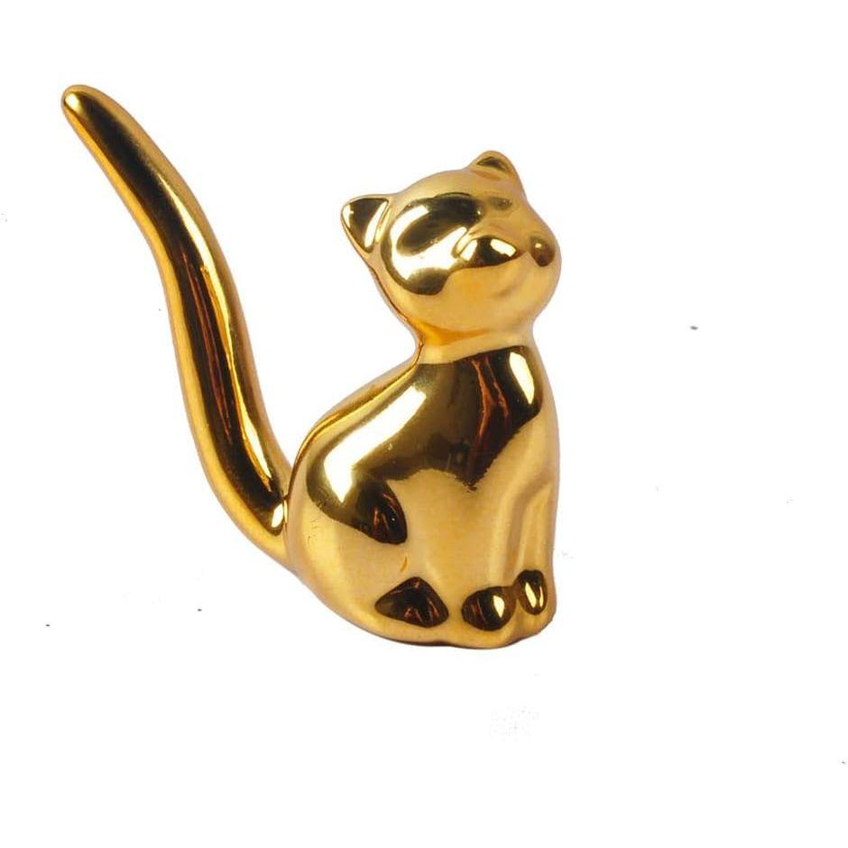 Modern Style Ceramic Golden Cat Figurine Statues for Home Decor Accents Living Room Office Table Bookshelf Desk Bedroom (2pcs Cute Cat