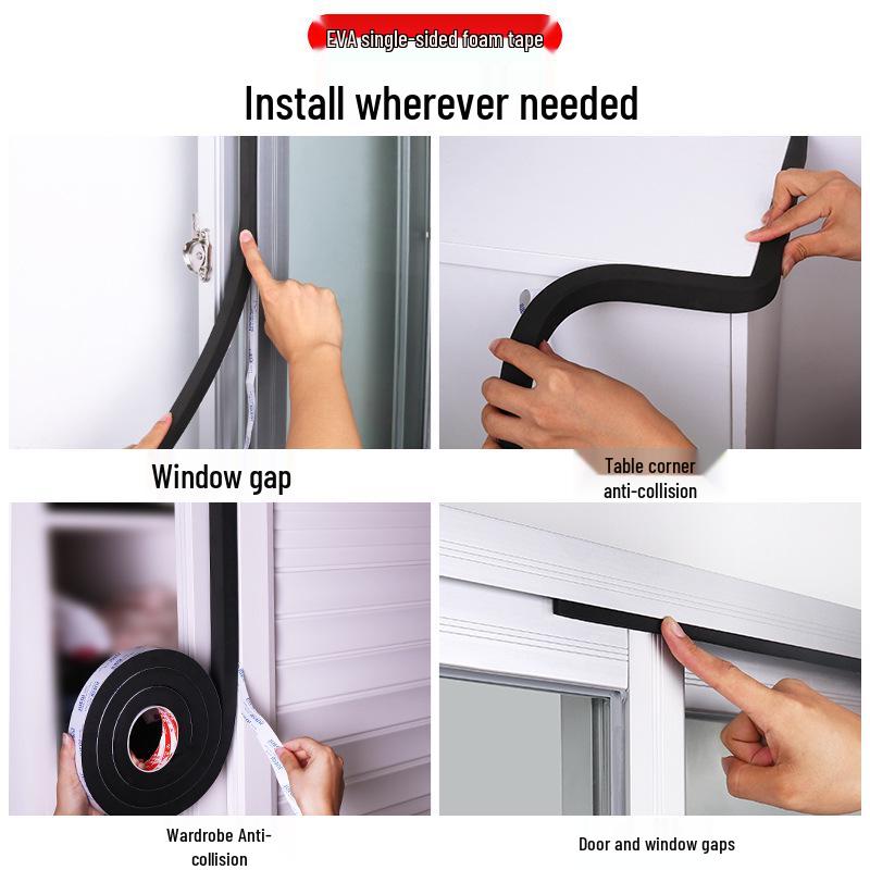 Self-Adhesive Black EVA Foam Strip for Cushioning and Window Sealing 