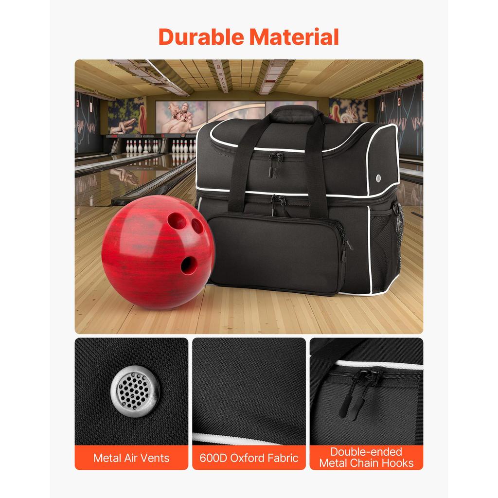 SucceBuy Bowlingkugel Tasche 2 Bälle Vier Rollen Bowling Tasche Mit Separatem Fach für Schuhe Ausziehbarer Griff Erweitert