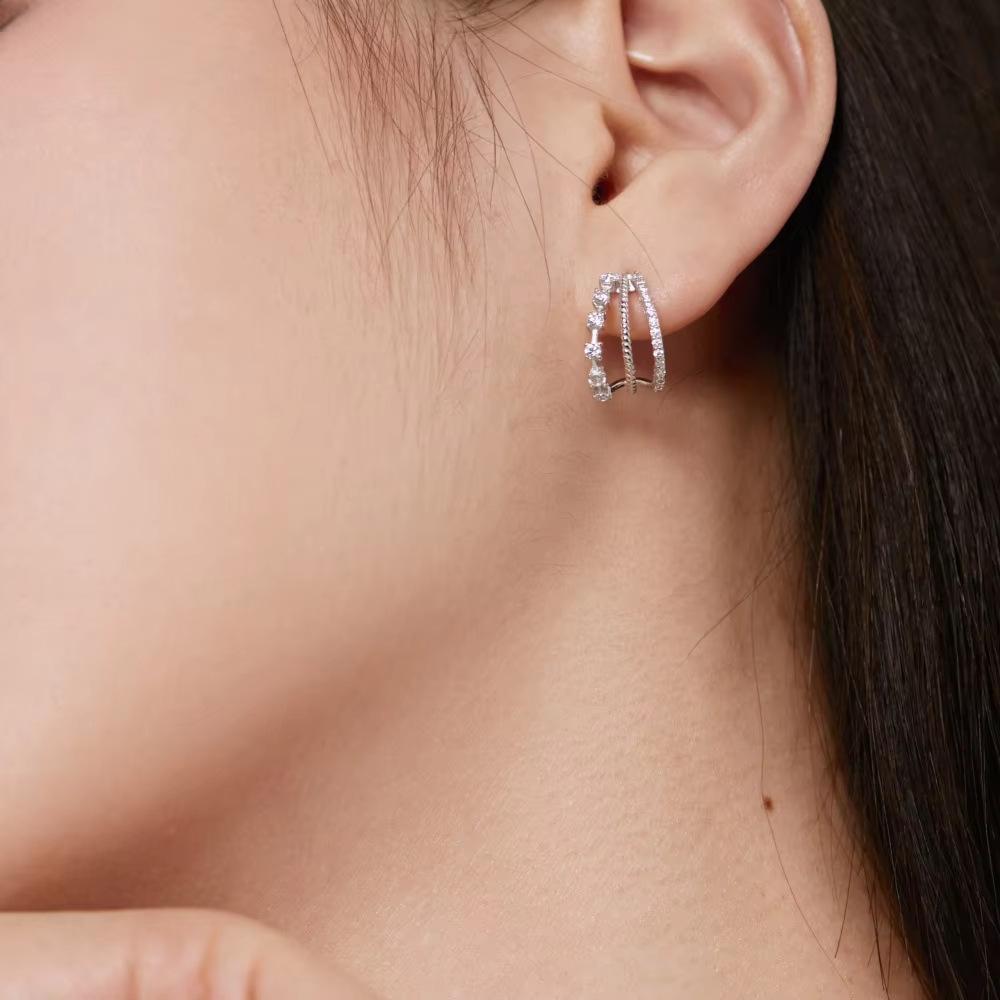 

Luxury Moissanite Multi Layer Hollow Semi Circle Earrings Niche Fashion Temperament Studs For Women Elegant Jewelry серебряный