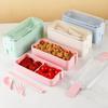 Japanese Double-layer Lunch Box,Ins Wind Fresh-keeping Box, with Fork and Spoon Plastic Double Layer Portable Lunch Box