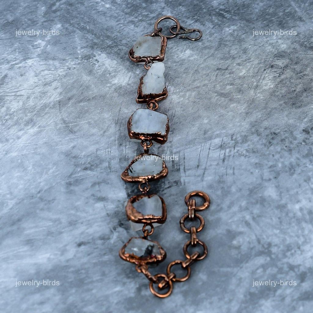 Fancy White Rainbow Stone Copper Hook Handmade Electroformed Friendship Bracelet VP-117