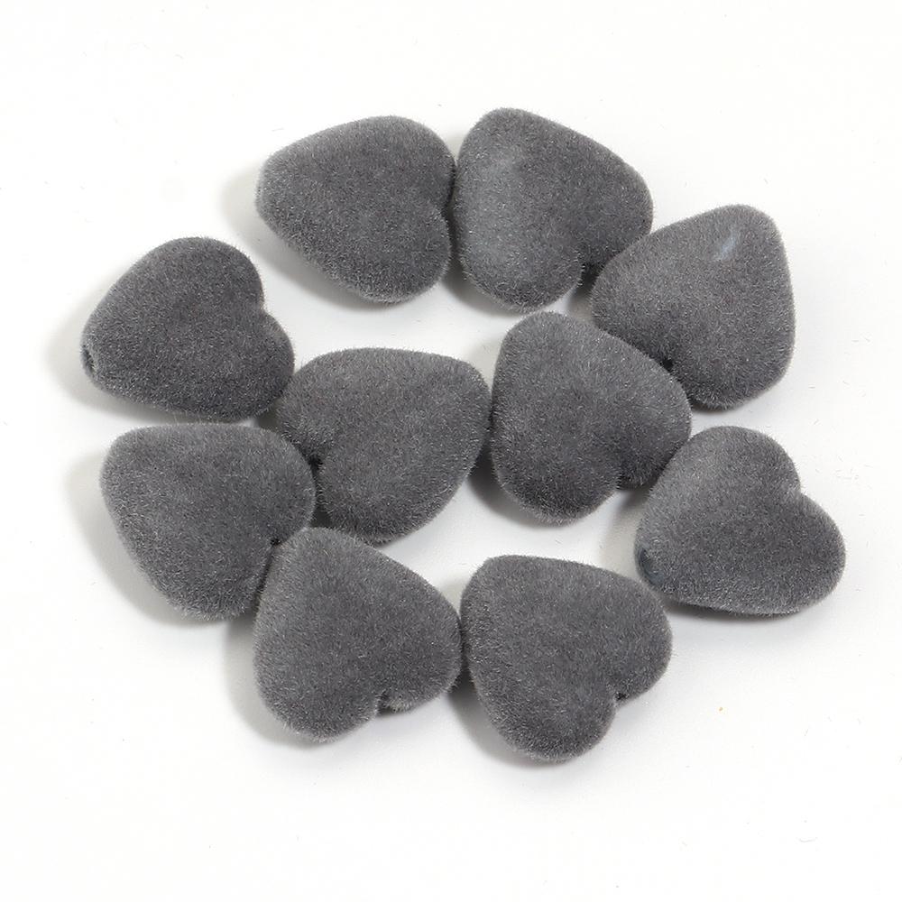 10pcs/Lot 16mm Heart Flocked Acrylic Beads For Jewelry Making Loose Spacer Big Hole Beads DIY Bracelet Necklace Accessories