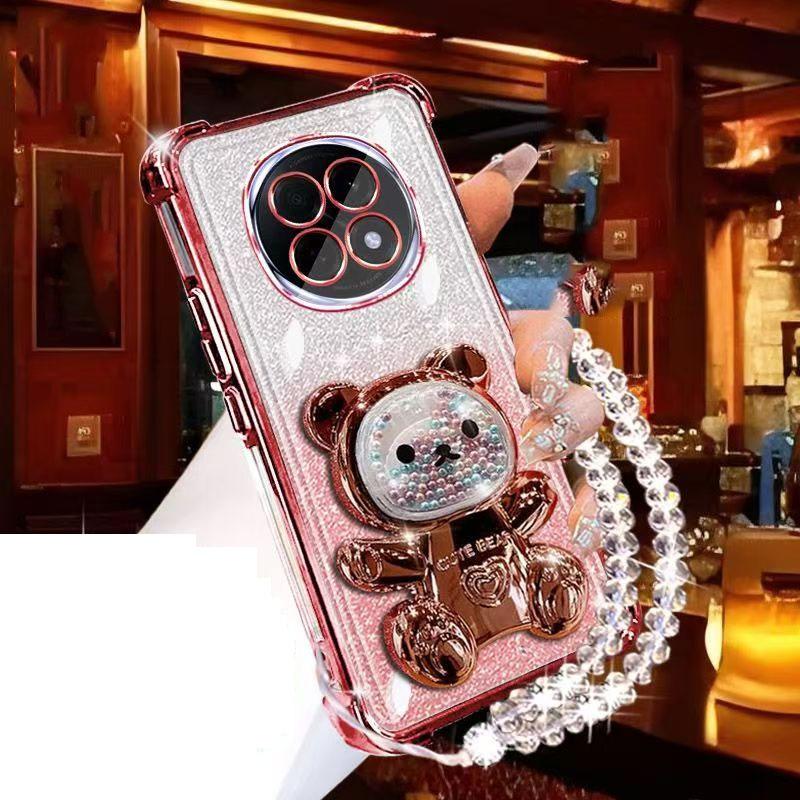 Glitter Bear Bracket Holder Bracelet Case For Huawei Pura 70 Pura70 Ultra P60 P50 P40 P30 Lite P30 Pro Lanyard Shockproof Cover