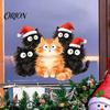 Santa Hat Cartoon Window Stickers Christmas Cling, Cats Sticker with Hat, Removable Creative Party Supplies PVC Static Glass Decal for Holiday Bedroom