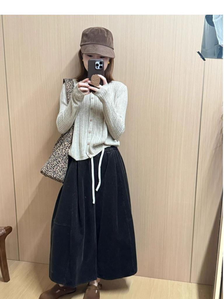 Autumn Winter Korean Style Fleece-Lined Warm Loose Fit Slimming Casual Pants for Women Wide Leg Corduroy