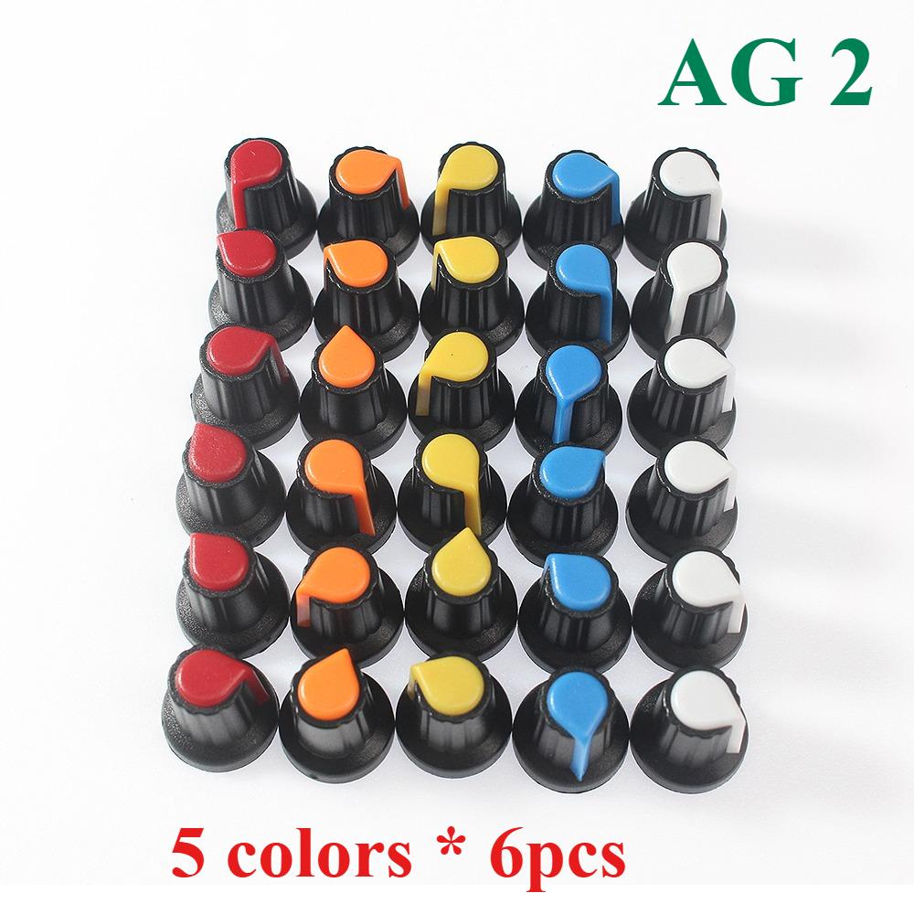 30PCS/ lot AG3 AG2 24X15mm Rotary Switch Knobs Assorted Set 5/6 Colors WH148 Potentiometer Knob Volume Control Knob Cap Kit