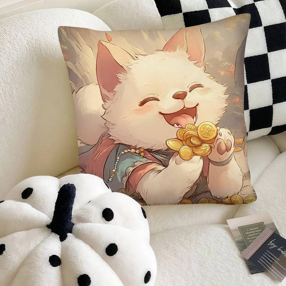 Cute Lucky Cat Pillow Case Fashion Square Pillowcase Bedroom Sofa Room Ins Decoration Leisure