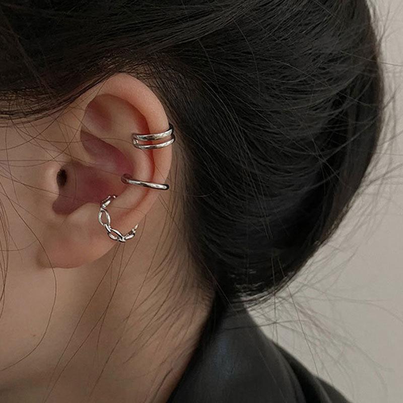 2025 New Fashion Gold Color Circle Non-Piercing Ear Clip Earrings for Women Man Fake Piercing Ear Cuff Earrings Zircon Set Gift