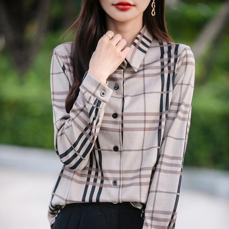

Осенняя женская рубашка с длинным рукавом, куртка, топы, клетчатая блузка, свободная винтажная нижняя рубашка S верблюд