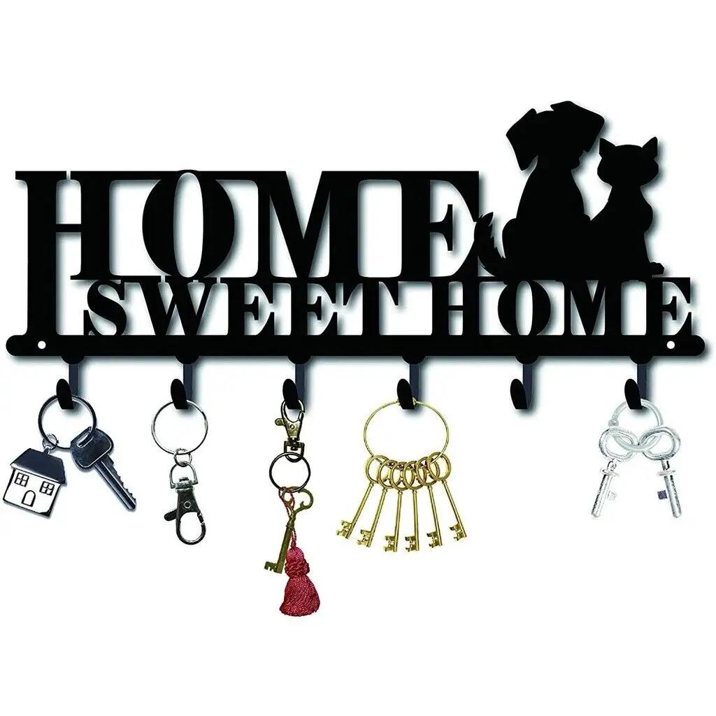 

Настенный органайзер Sweet Home & Dogs Design с 6 крючками — стильное хранилище для ванной комнаты, прихожей и т. д. чёрный