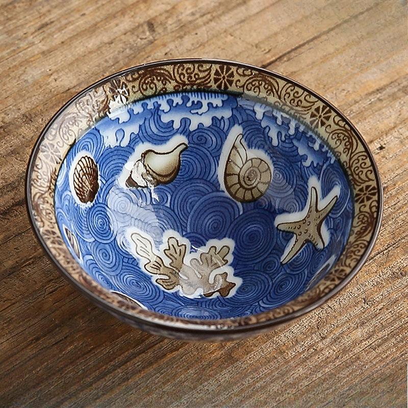 

Двухцветная сине-белая фарфоровая коническая чашка Керамический набор для чая гунфу Мастер-чашка Чайная пиала в японском стиле Чаша для дегустации чая на одну чашку 1PC