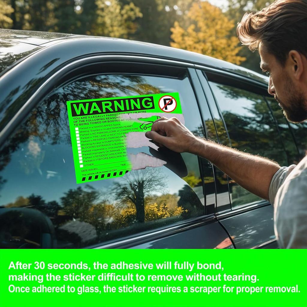 Illegal Parking Warning Stickers - Vibrant Green Parking Violation Notices - Stick-It-And-Forget-It Adhesive - 55 Pcs Private Parking Violation