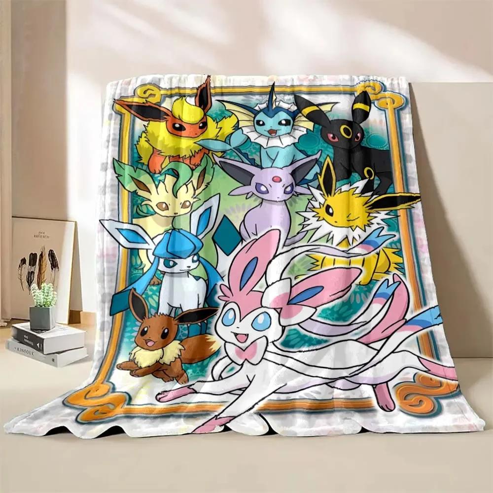 Japanese Style Blanket Pokemon Flannel Throw Home Sofa Lunch Break Blankets Cartoon Eevee Anime Figures Kids Children Student