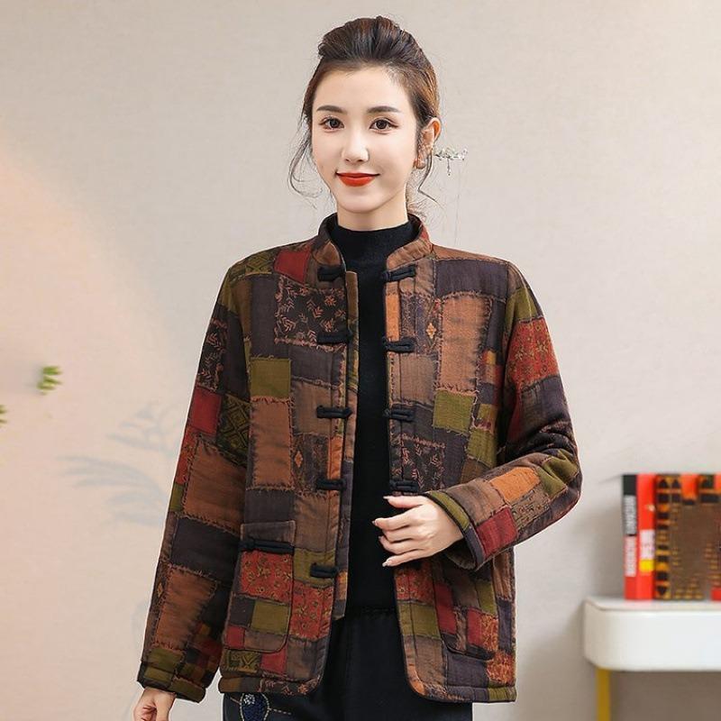 Winter coat cotton-padded coat buckle to keep warm Winter middle-aged women Chinese cotton-padded jacket women