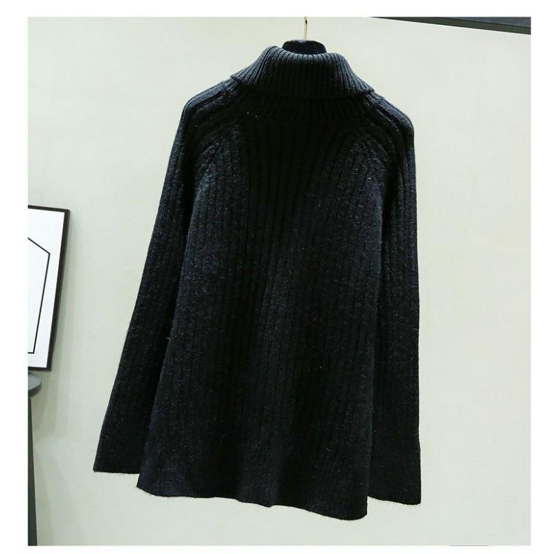 Fashionable Loose Knitted Sweater for Women with High Collar Autumn Outfits Tops