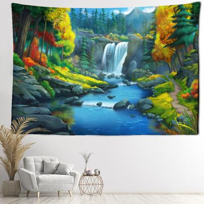 Waterfall Illustration Tapestry Wall Hanging Boho Psychedelic Nature Landscape Art Hippie Home Decor Background Fabric