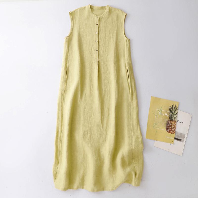 2026 Spring/Summer Sleeveless Stand Collar Padded Shoulder Midi Dress - Loose Plus Size XL