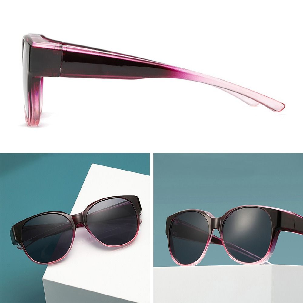 Summer UV Protection Driving Use Sunglasses Round Shape Frames Retro Wear Over Spectacles Y2K Black Shades for Female Male