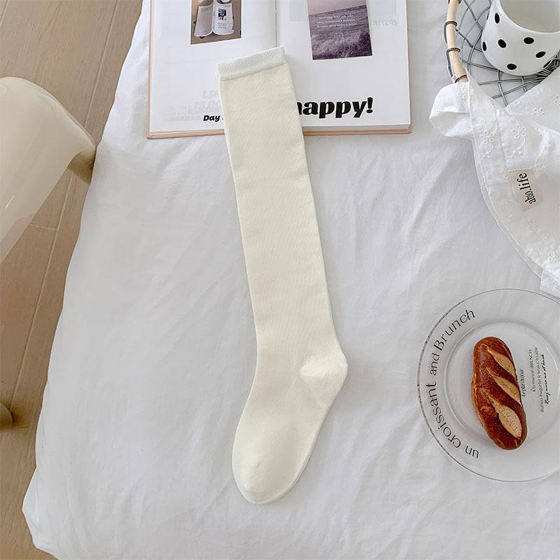 New White Calf Socks Women'S Spring And Autumn Japanese College Style Solid Color Versatile Black Thin Student Uniform Stockings
