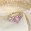 Dream Light Luxury   Copper Love Pink Zircon Wheat Ear Ladies Romantic Ring Jewelry