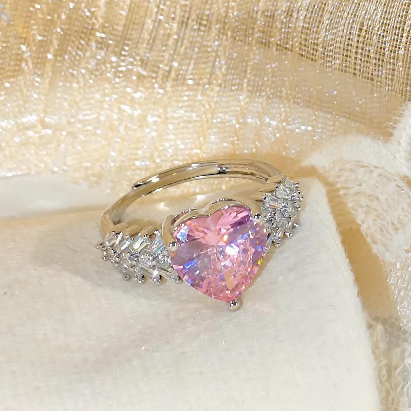 Dream Light Luxury Copper Love Pink Zircon Wheat Ear Ladies Romantic Ring Jewelry