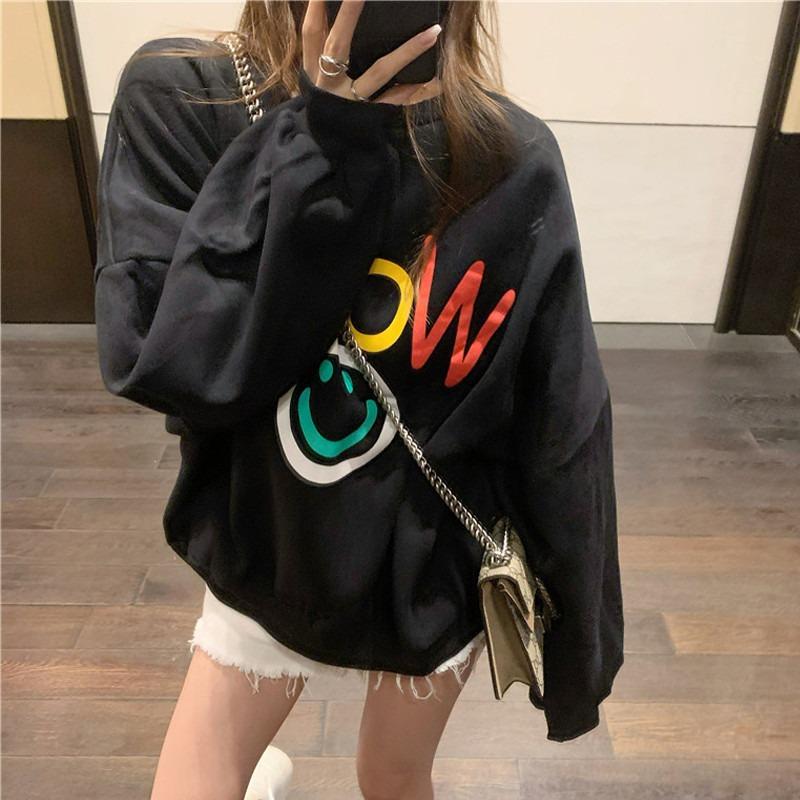 

Tide pullover crew neck sweater women s autumn loose lazy style thin coat 2XL чорний