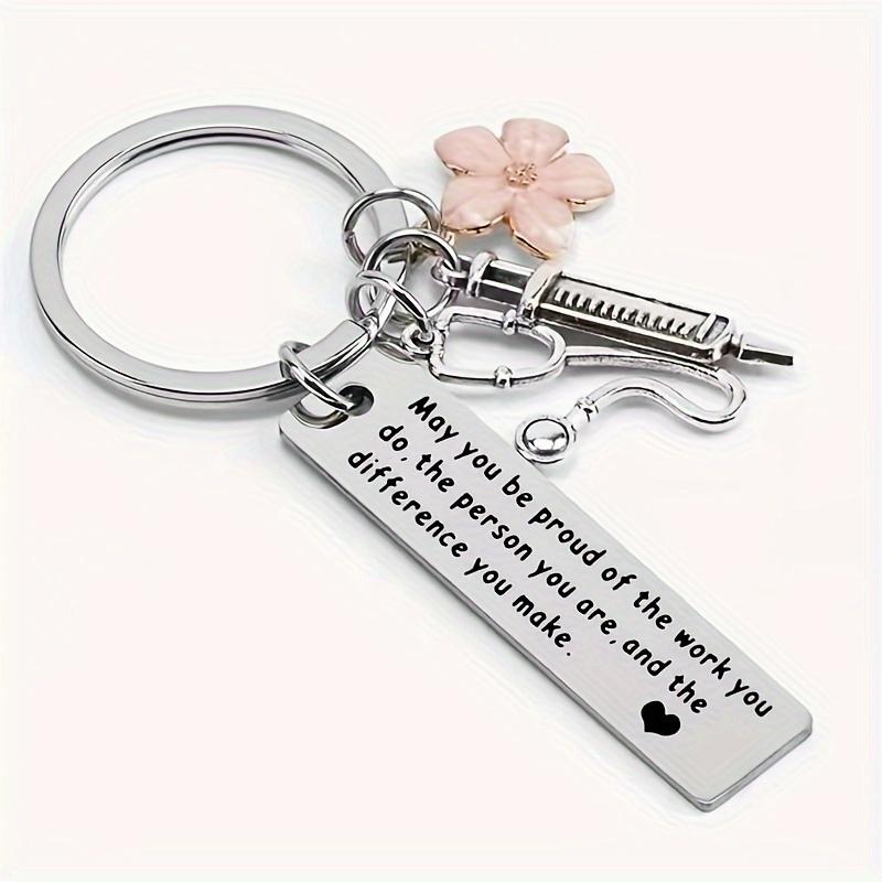 

Inspirational Nurse & Doctor Keychain Rectangular Pendant with Syringe Charm - Perfect Gift for Medical Professionals, Nurse Accessories