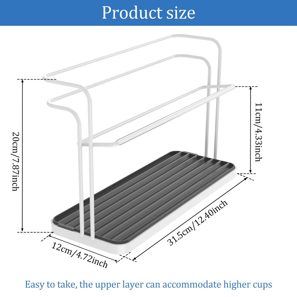 Cup Drying Rack Bottle Drain Tray Organizer Rack Kitchen Household 2 Layers Glass Cup Stand Drying Shelf Multifunctional