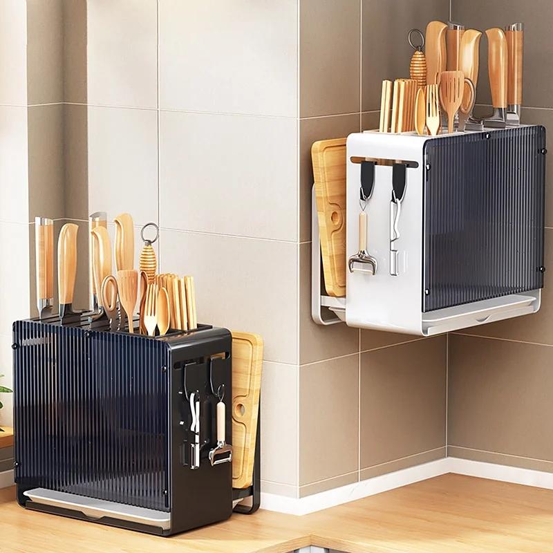 Knife Holder Multi-function Utensil Stand Knife Block Drainer Storage Box Spoon Fork Kitchen Organizer Rack for Cutlery Utensil