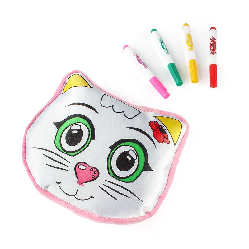 Children'S Diy Color Graffiti Throw Pillow, Cartoon Animal Color Filled Painting Puppet Scientific And Educational Toy