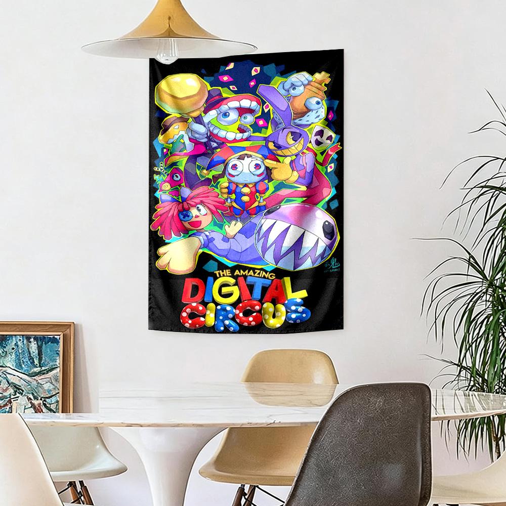 Digital Circus Wall Decor Tapestry Art For Pet Memorial Birthdaywedding Party Backdrop Family Gift
