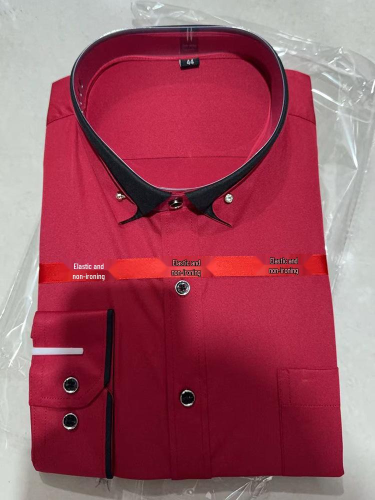 Camisa Masculina Stretch Manga Comprida Colarinho Contraste Sem Passar - Business Casual, Primavera/Outono