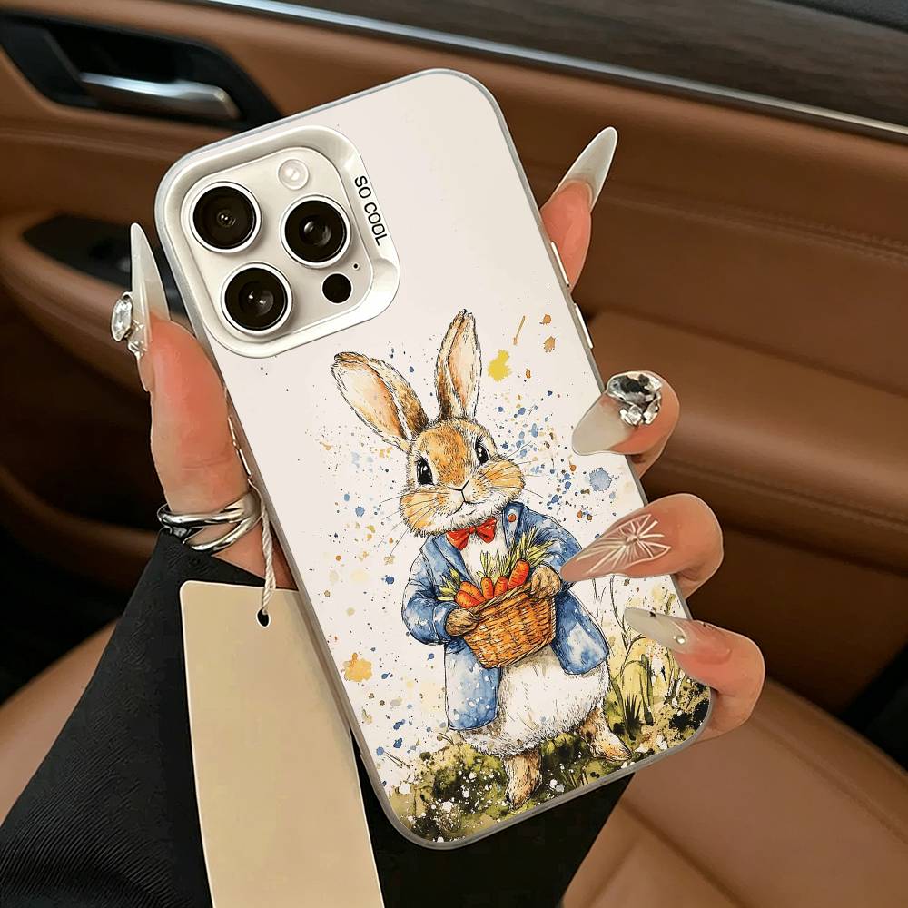 Cute R-Rabbit P-Peter Phone Case For iPhone 17,16,15,14,13,12,11 Plus,Pro Max,XS,white silver phone case